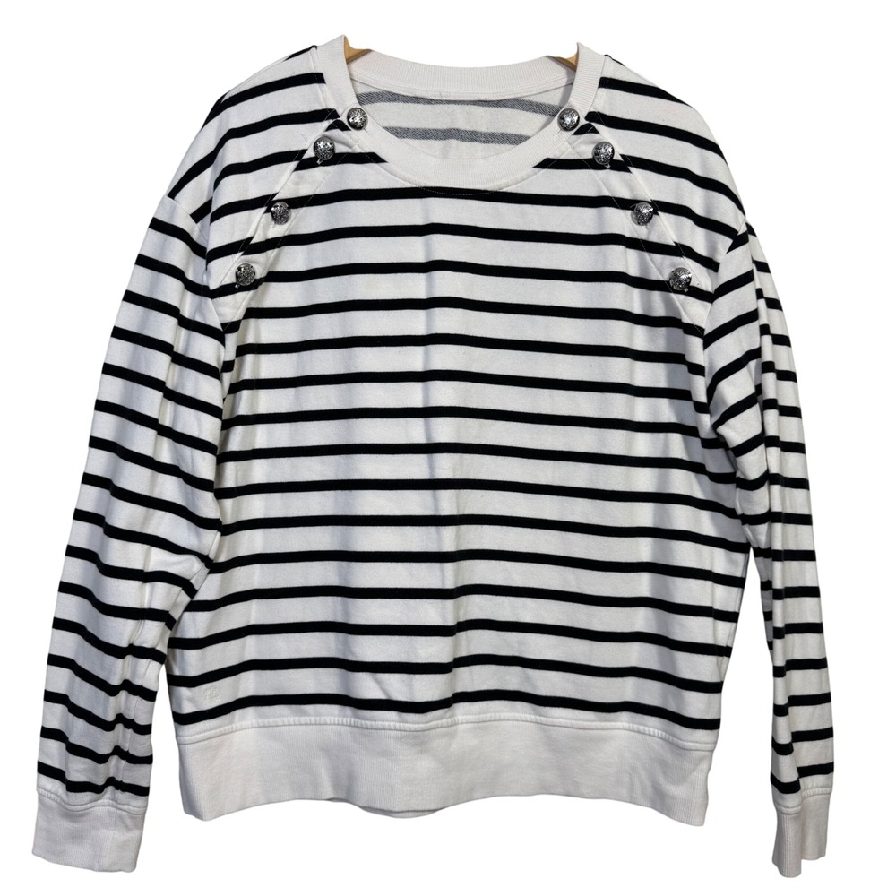 Ralph Lauren Womens Large‎ Striped Sweatshirt Silver Buttons Pullover Top